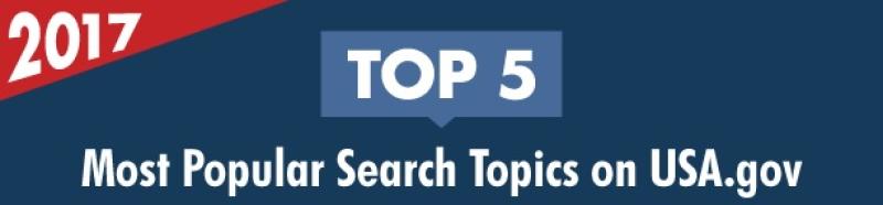 5 Most Popular Search Topics on USA.gov in 2017 infographic cover image